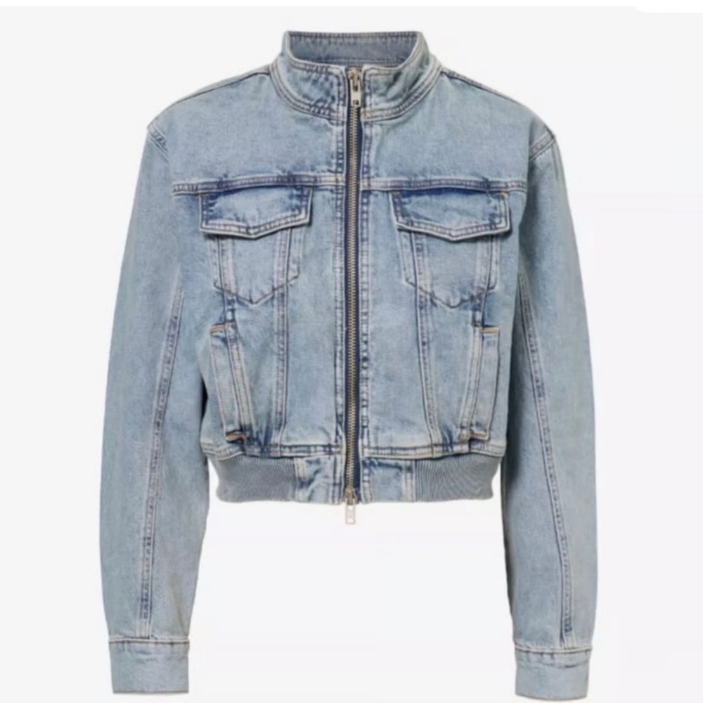 Good American Cropped Ribbed Trims Relaxed Fit Denim Jacket 2XL - Picture 5 of 14